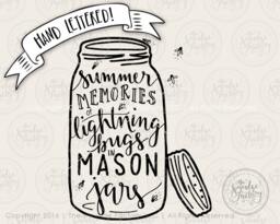 Fireflies Mason Jar Print, Hand Lettered Summer Wall Art - Digital Download - thumbnail 1