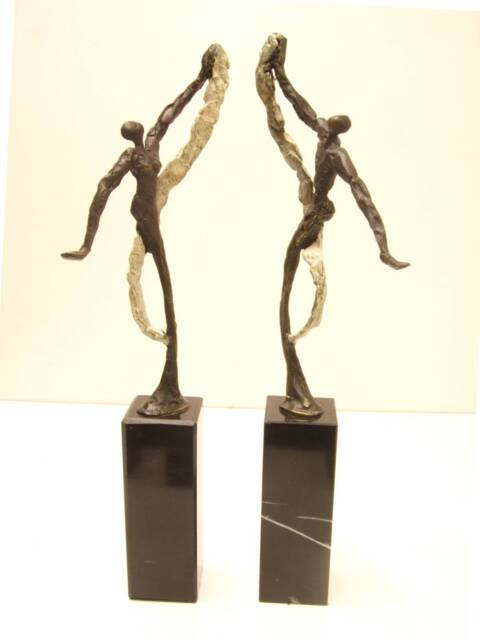 Set Of 2 Bronze Statues Height 32 cm
