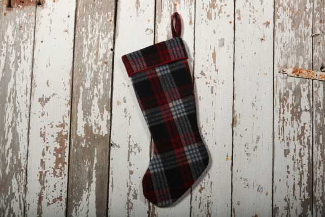 Vintage Red & Black Plaid Wool Blanket Christmas Stocking - image 1