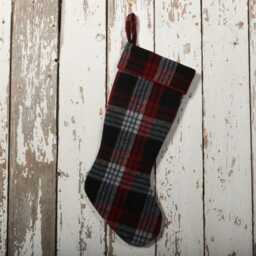 Vintage Red & Black Plaid Wool Blanket Christmas Stocking - thumbnail 3