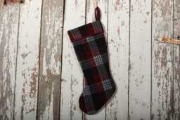 Vintage Red & Black Plaid Wool Blanket Christmas Stocking