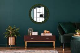 Abstract Leaf, Green, Round Mirror Frame, Glass Wall Art, High Quality Print - thumbnail 1