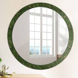 Abstract Leaf, Green, Round Mirror Frame, Glass Wall Art, High Quality Print - thumbnail 4