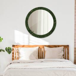 Abstract Leaf, Green, Round Mirror Frame, Glass Wall Art, High Quality Print - thumbnail 3