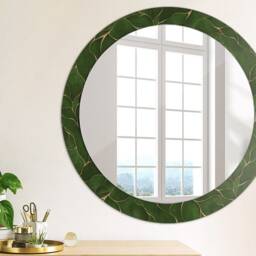 Abstract Leaf, Green, Round Mirror Frame, Glass Wall Art, High Quality Print - thumbnail 2