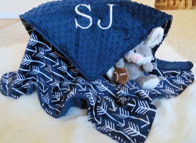 Navy Blue Minky Baby Blanket, Arrow Print, Personalized Gift - image 1