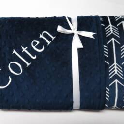 Navy Blue Minky Baby Blanket, Arrow Print, Personalized Gift - thumbnail 3