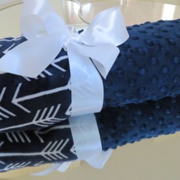 Navy Blue Minky Baby Blanket, Arrow Print, Personalized Gift - thumbnail 2