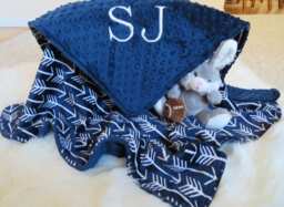 Navy Blue Minky Baby Blanket, Arrow Print, Personalized Gift - thumbnail 1