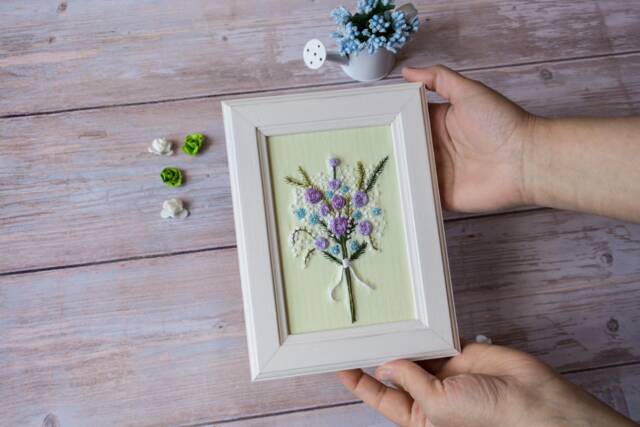 Wall Hangingembroidered Flowers Pictures, Wall Art For Living Roomflowers Embroidery Artwork - image 1