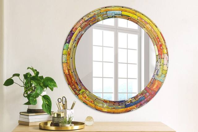 Colorful Stained Glass, Rainbow, Round Mirror Frame, Wedding Gift, Decorative Wall, Bathroom - image 1