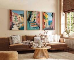 Set Of 3 Cinque Terre Posters, Italy Prints, Painted Coastal Wall Art, Mediterranean Travel Poster, Colourful Landscape Gift - thumbnail 1