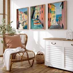 Set Of 3 Cinque Terre Posters, Italy Prints, Painted Coastal Wall Art, Mediterranean Travel Poster, Colourful Landscape Gift - thumbnail 3