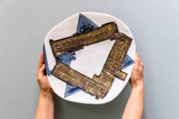 "Handmade Ceramic Wall Sculpture, ""Golden Dimensions"
