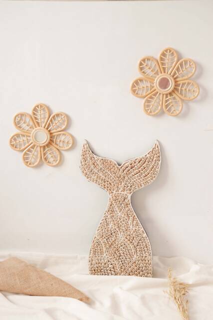 Rattan Flower Wall Decor Set, Daisy Decor, Nursery Shelf Decoration, Boho Kid Bedroom Playroom - image 1