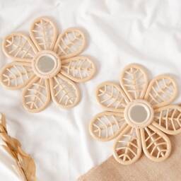 Rattan Flower Wall Decor Set, Daisy Decor, Nursery Shelf Decoration, Boho Kid Bedroom Playroom - thumbnail 2