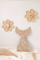 Rattan Flower Wall Decor Set, Daisy Decor, Nursery Shelf Decoration, Boho Kid Bedroom Playroom - thumbnail 1