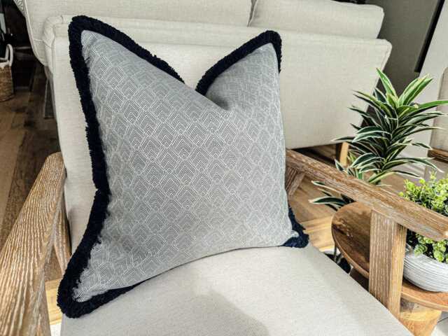 Light Grey Geometric Cushion Cover - Decorative Throw Pillow With Optional Fringe Or Piping Colours Modern Whisper - image 1