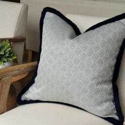 Light Grey Geometric Cushion Cover - Decorative Throw Pillow With Optional Fringe Or Piping Colours Modern Whisper - thumbnail 2