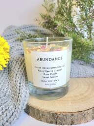 Abundance Crystal Rose Chakra Candle Green Adventurine Crystal Quartz 8Oz Vegan Cruelty Free Soy Positive Vibes - thumbnail 1