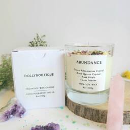 Abundance Crystal Rose Chakra Candle Green Adventurine Crystal Quartz 8Oz Vegan Cruelty Free Soy Positive Vibes - thumbnail 3