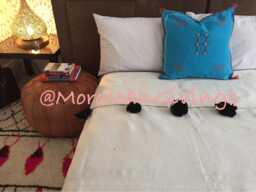 "Moroccan Pom Blanket - Throw With Blanket Bed Spread Bedding Cotton /71""Wx102" - thumbnail 1