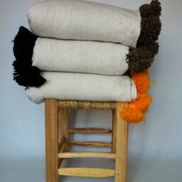 "Moroccan Pom Blanket - Throw With Blanket Bed Spread Bedding Cotton /71""Wx102" - thumbnail 4