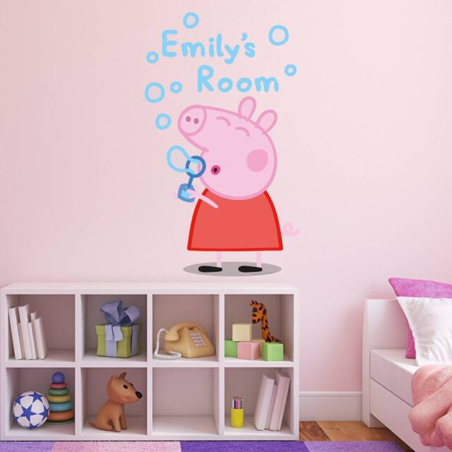 Peppa Pig Wall Sticker - Blowing Bubbles Personalised Name Decal Kids Art - image 1