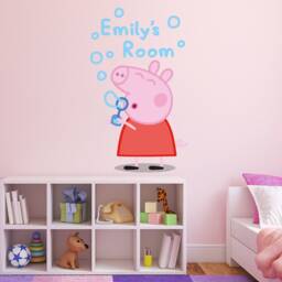Peppa Pig Wall Sticker - Blowing Bubbles Personalised Name Decal Kids Art - thumbnail 1