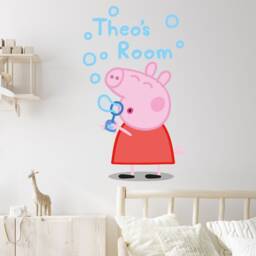 Peppa Pig Wall Sticker - Blowing Bubbles Personalised Name Decal Kids Art - thumbnail 2