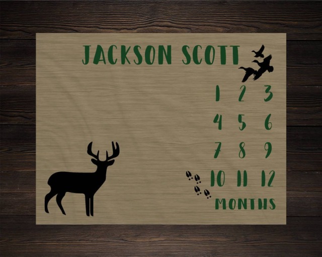 Hunting Baby Milestone Blanket Month Growth Tracker Fleece Shower Newborn Gift Minky Boy Rustic Nursery - image 1