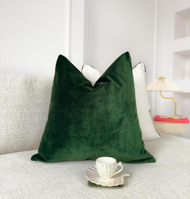Corduroy Velvet Dark Green Cushion Cover Decorative Throw Pillow Lumbar Body - All Sizes - image 1