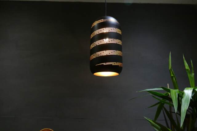 Black Iron Barrel Pendant Light Modern Farmhouse Lighting - Free Led Bulb - image 1
