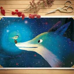The Blue Fox Print - Print 21x30 Animal Illustrations Illustrations Decor Night Illustration - thumbnail 2