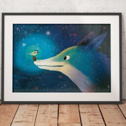The Blue Fox Print - Print 21x30 Animal Illustrations Illustrations Decor Night Illustration - thumbnail 3
