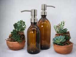 Refillable Brown Glass Soap Dispenser Bottles - 250Ml/500Ml Brushed Steel Metal Pump For Shampoo, Body Wash, Conditioner - thumbnail 1