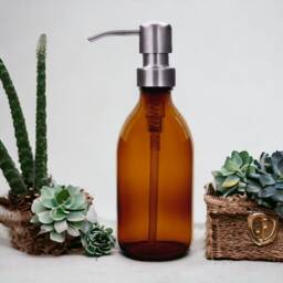 Refillable Brown Glass Soap Dispenser Bottles - 250Ml/500Ml Brushed Steel Metal Pump For Shampoo, Body Wash, Conditioner - thumbnail 3