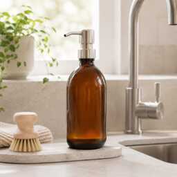 Refillable Brown Glass Soap Dispenser Bottles - 250Ml/500Ml Brushed Steel Metal Pump For Shampoo, Body Wash, Conditioner - thumbnail 4