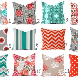 Outdoor Pillows Or Indoor Custom Cover - Ocean Spa Turquoise Salmon Orange White Modern Geometric 18x18, 16x16 - thumbnail 2