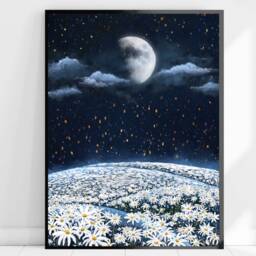 A3 A4 A5 Original Art Print - Moon Daisy Field Flowers Landscape Art White Flower Poster Botanical Floral - thumbnail 4