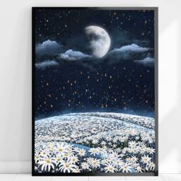 A3 A4 A5 Original Art Print - Moon Daisy Field Flowers Landscape Art White Flower Poster Botanical Floral - thumbnail 2