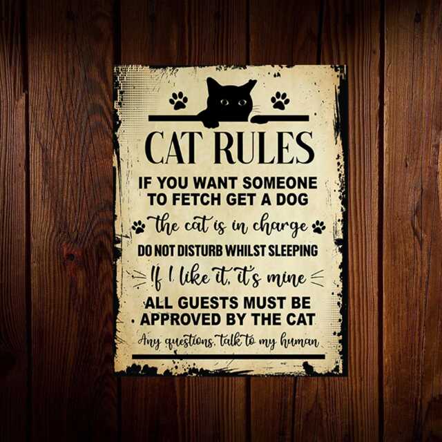 Funny Cat Sign - Weatherproof Metal Plaque Wall Art Kitchen Home Decor Gift Pet Lovers - image 1