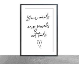 Your Nails Are Jewels Not Tools - Nail Bar Print Marble Background Simple Typography Home Beauty Quote - thumbnail 1
