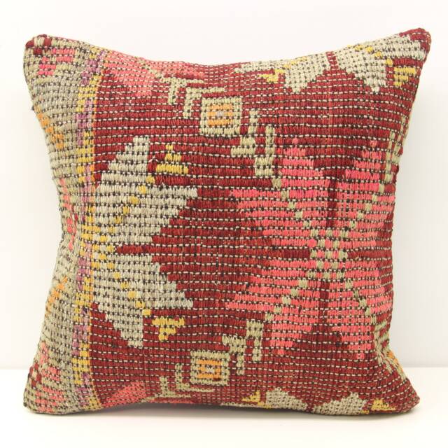 Vintage Kilim Pillow Cover, 18x18, Oriental Chevron Design - image 1