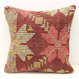 Vintage Kilim Pillow Cover, 18x18, Oriental Chevron Design - thumbnail 1