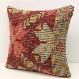Vintage Kilim Pillow Cover, 18x18, Oriental Chevron Design - thumbnail 3