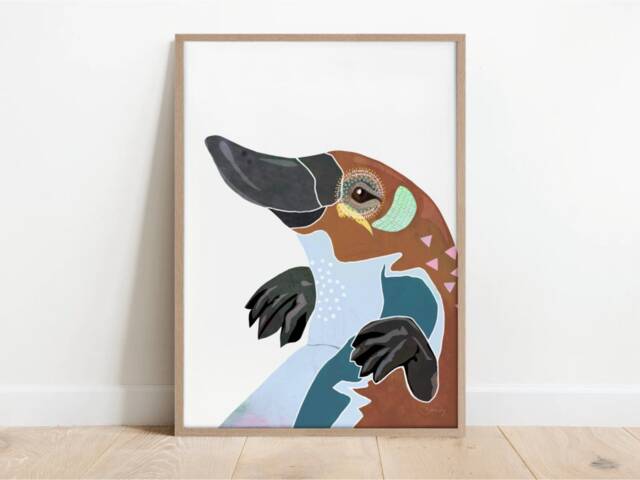 Platypus Print, Animal Art, Colourful Artwork, Australian Native Animal, Collage, Fauna, Art Wall Decor - image 1