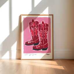 Cowboy Boots Painting Art Print/Shania Twain Inspired Western Pink Country Music Cowgirl - thumbnail 1