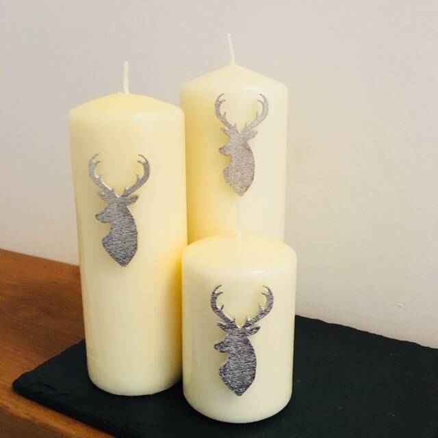 Stag Head Candle Pins - Set Of 3, Head, Silver Stag Candle Pins, Decor, Festive Head - image 1