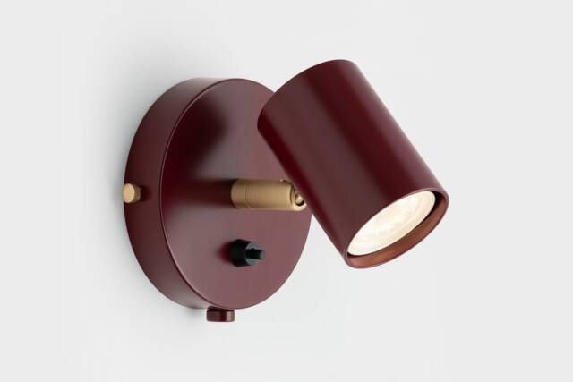 Lea Wall Sconce Burgundy Red On/Off Switch Mid Century Modern Bedside Lamp Raw Brass - image 1